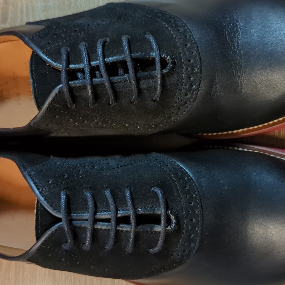 Surface To Air Black Leather Suede Red Sole Derby Oxford Saddle Wingtip Shoes 11 - Picture 3 of 9
